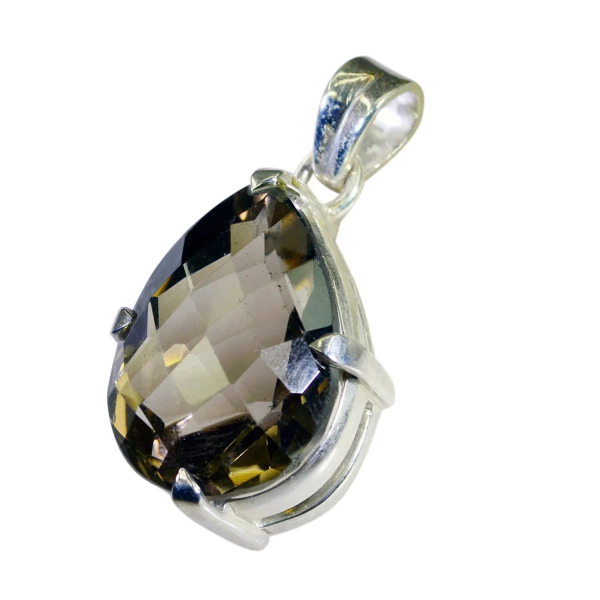 Riyo Comely Gems Pear Checker Brown Smoky Quartz Solid Silver Pendant Gift For Good Friday