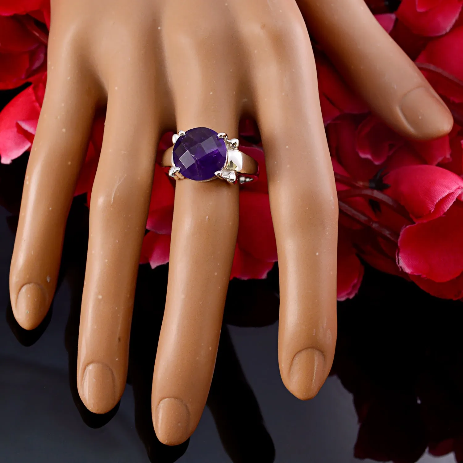 Riyo Desirable Gemstone Amethyst 925 Silver Ring Biker Jewelry