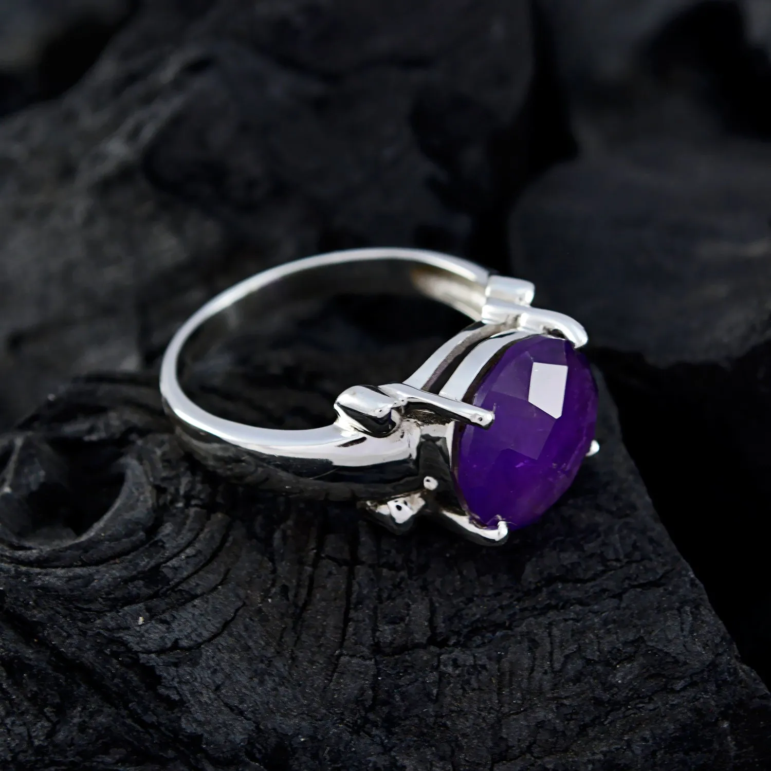 Riyo Desirable Gemstone Amethyst 925 Silver Ring Biker Jewelry