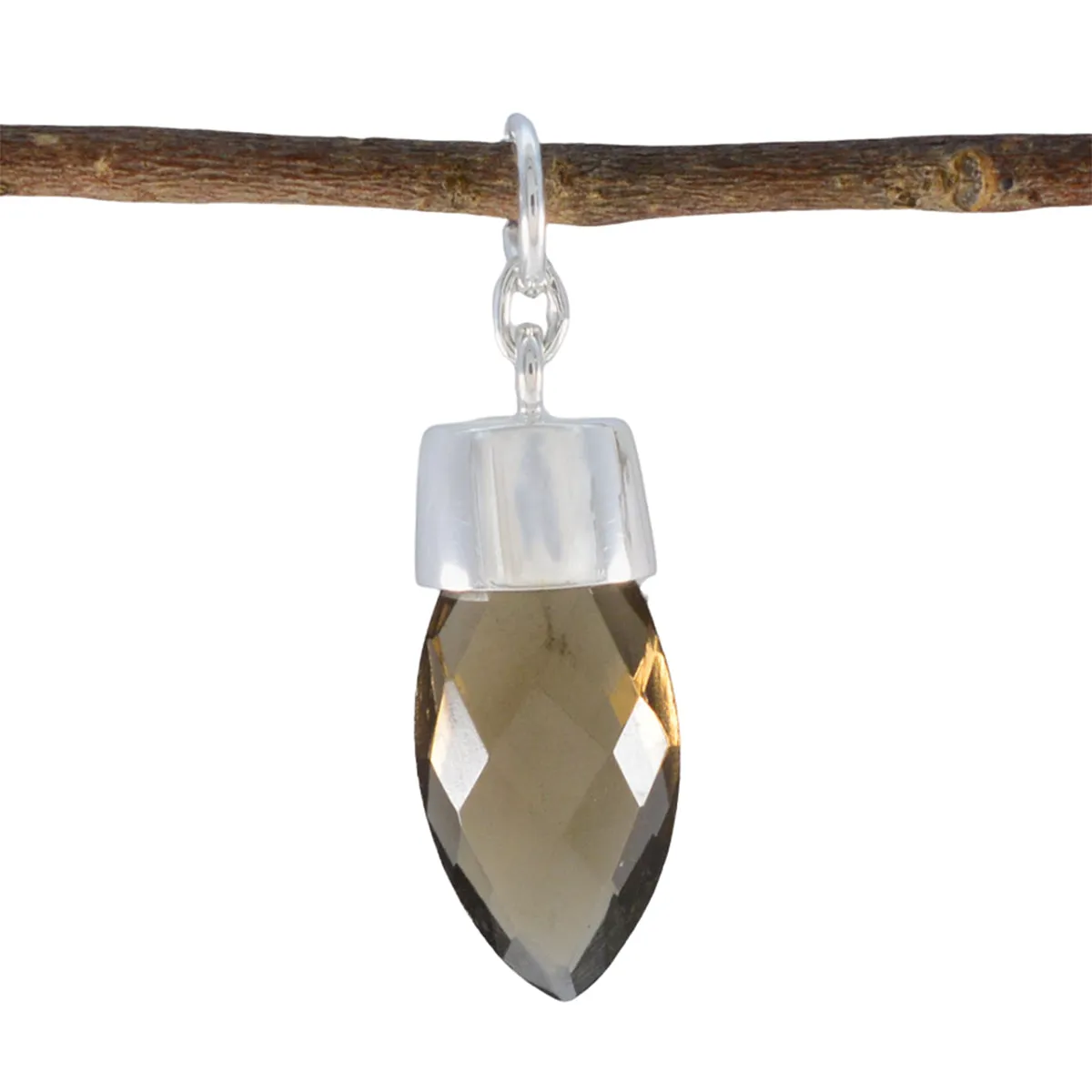 Riyo Drop Gemstone Marquise Checker Brown Smoky Quartz Sterling Silver Pendant Gift For Friend