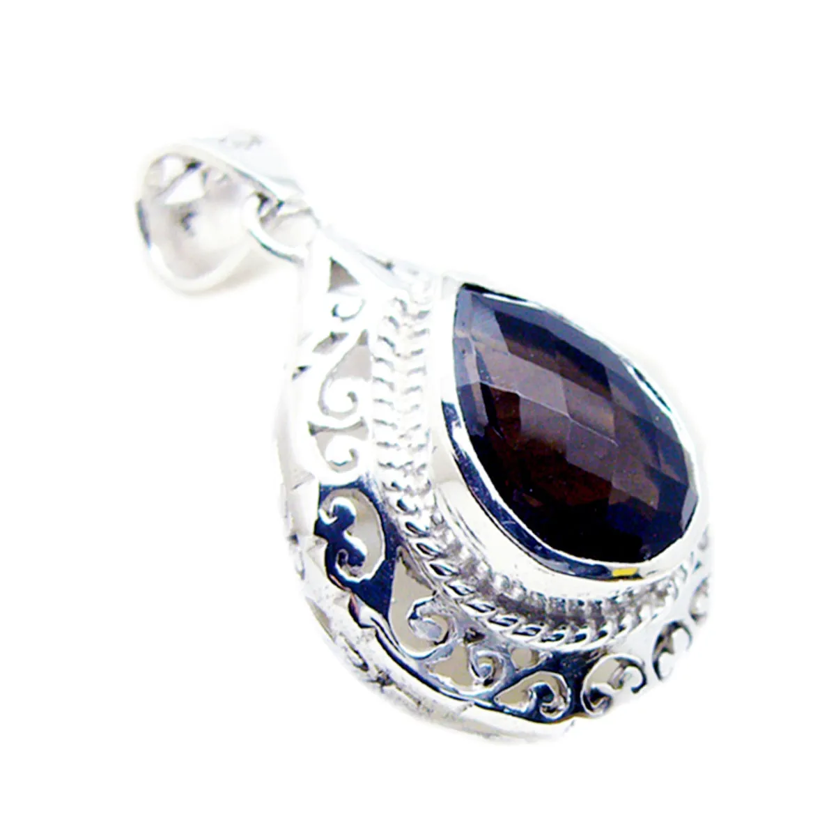 Riyo Exquisite Gems Pear Checker Brown Smoky Quartz Solid Silver Pendant Gift For Easter Sunday