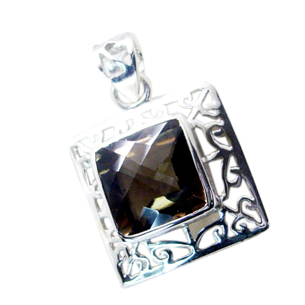 Riyo Exquisite Gemstone Octagon Checker Brown Smoky Quartz Sterling Silver Pendant Gift For Christmas