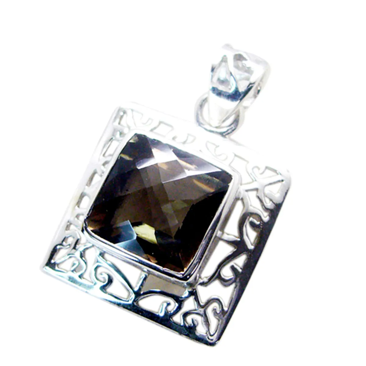 Riyo Exquisite Gemstone Octagon Checker Brown Smoky Quartz Sterling Silver Pendant Gift For Christmas