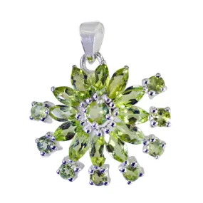 Riyo Genuine Gems Multi Faceted Green Peridot Solid Silver Pendant Gift For Easter Sunday