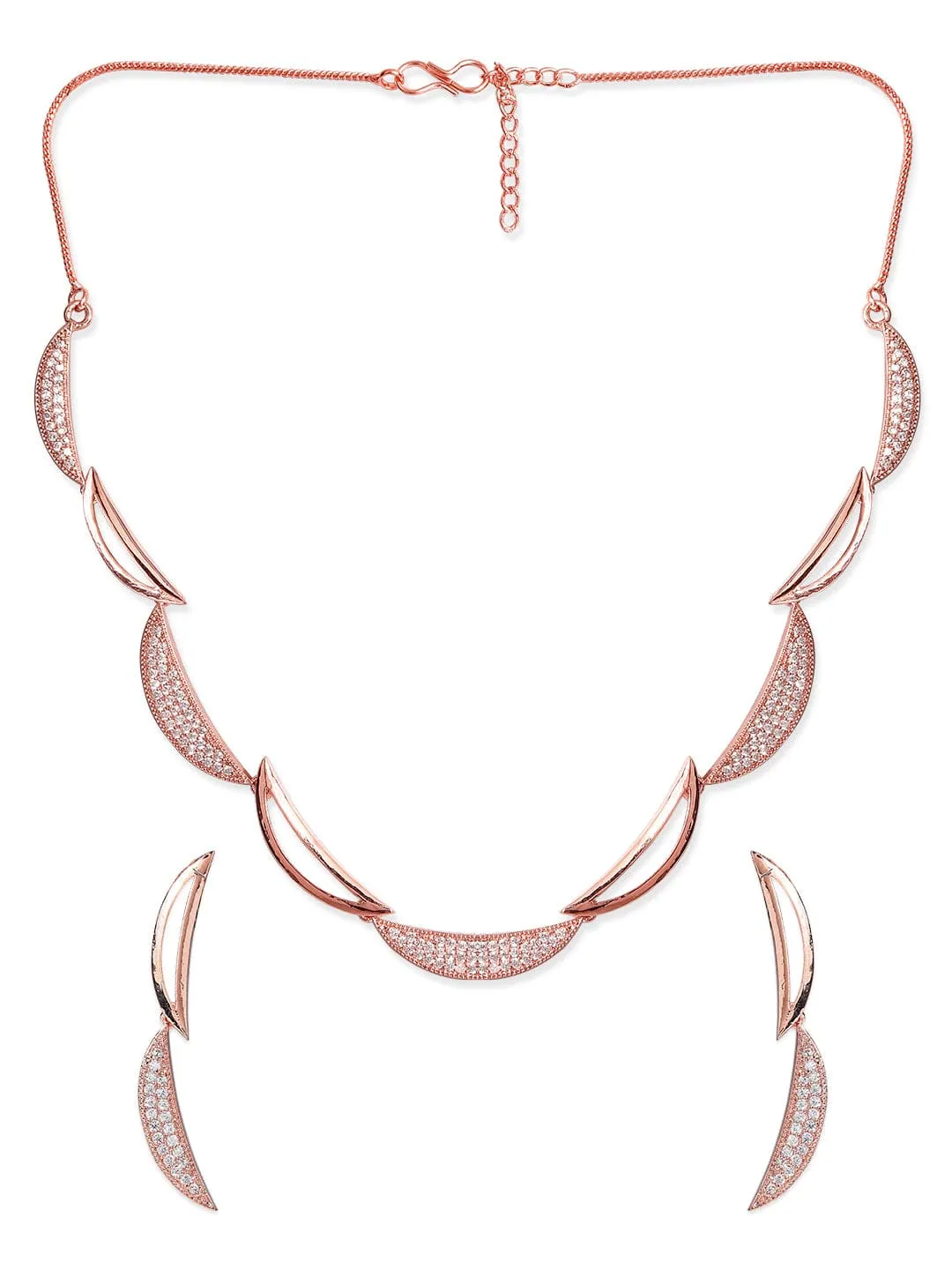 Rubans Rose Gold Plated Zirconia Stone Studded Handcrafted Necklace Set.