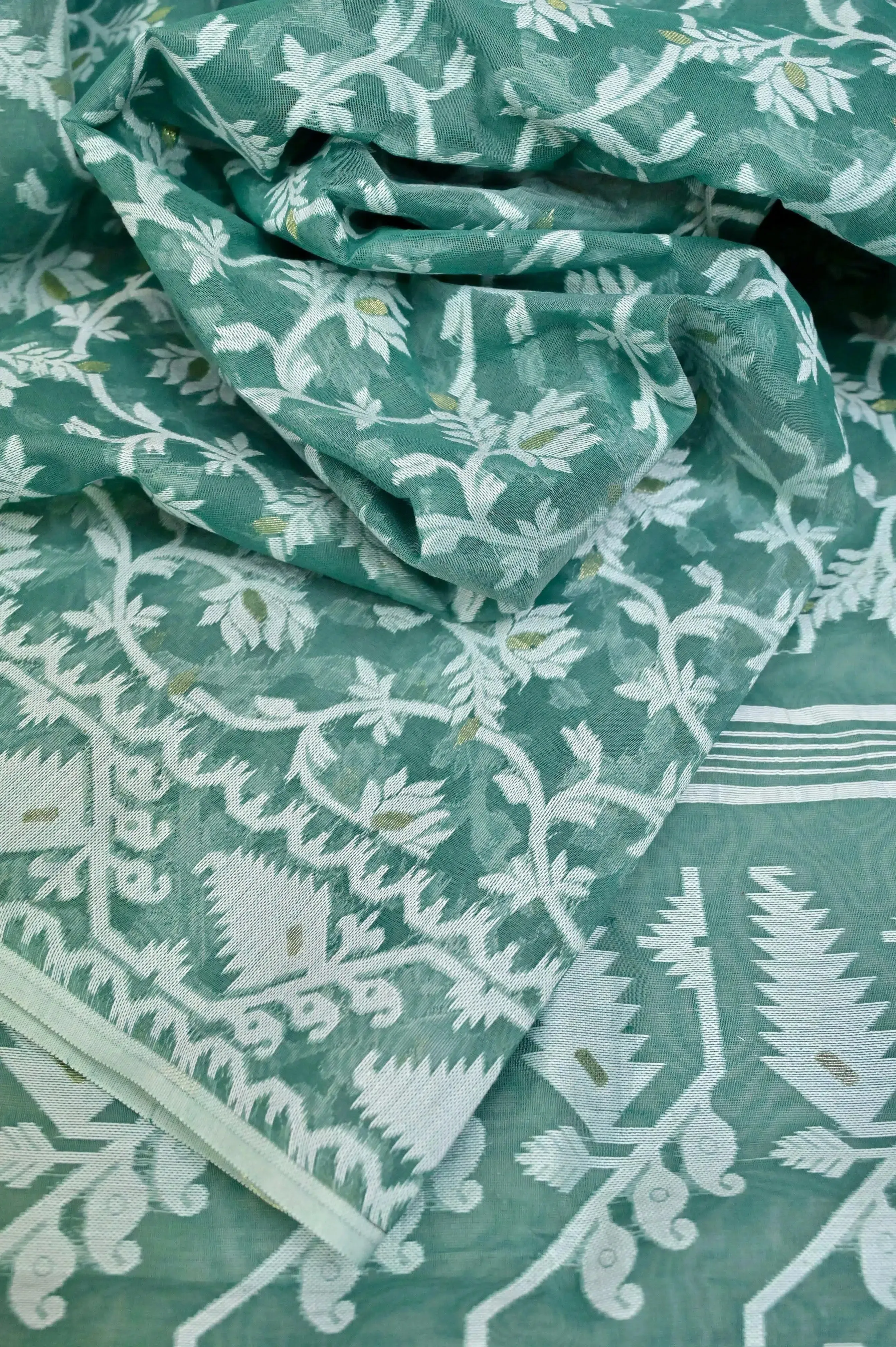 Sea Green and White Color Jamdani Saree