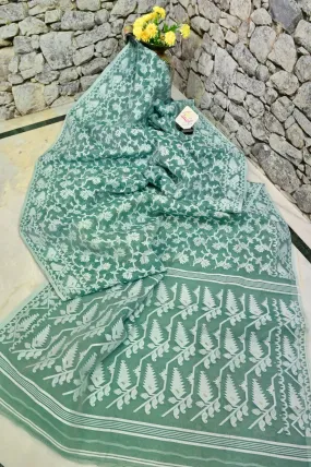 Sea Green and White Color Jamdani Saree