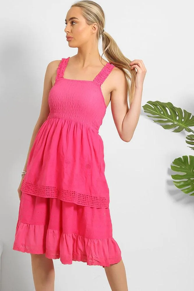 Shirred Bust Layered Summer Midi Sundress