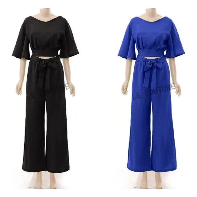 Short Sleeve V-Neck Top and Pant Set