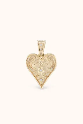 Small Southwestern Heart Charm  - Yellow Gold