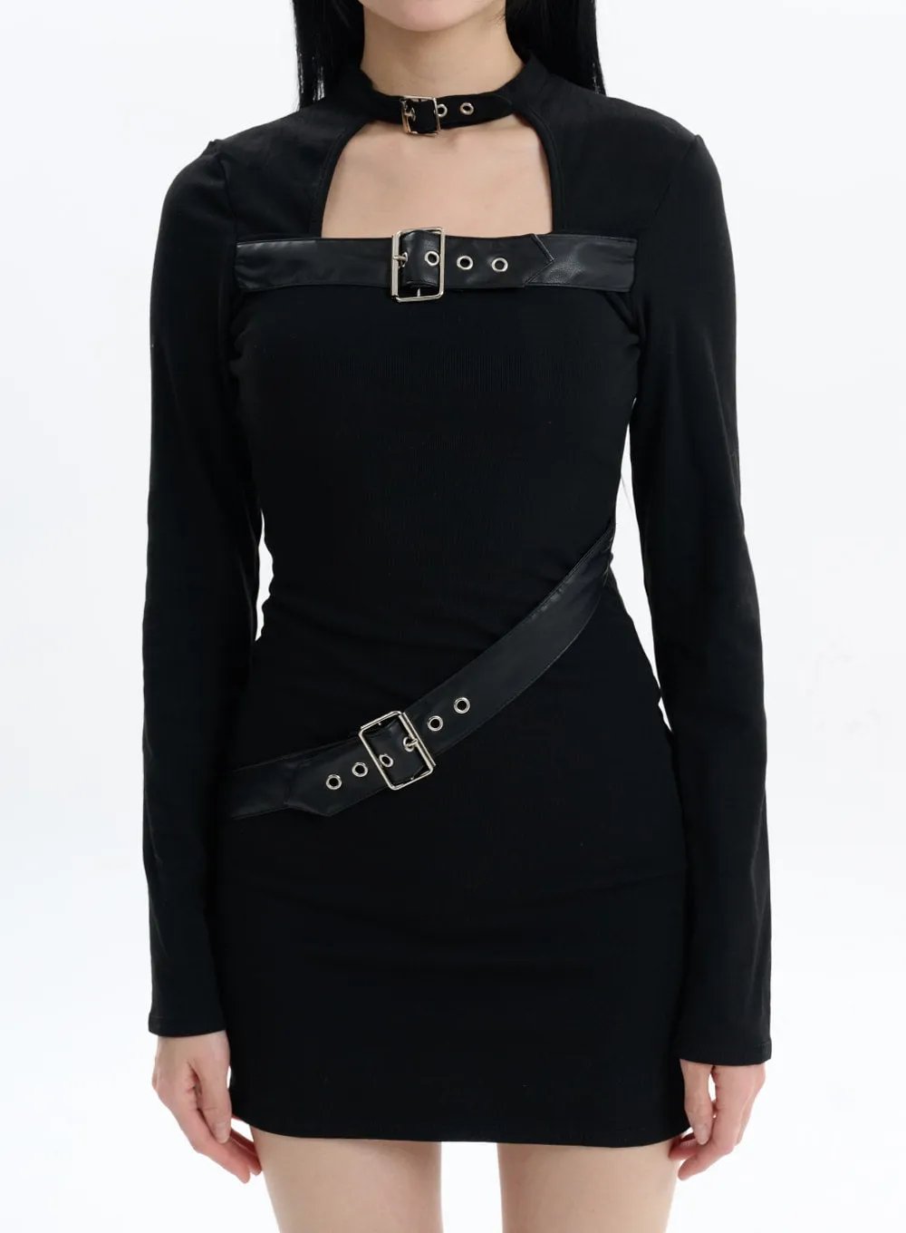 Solid Buckle Mini Dress IF413