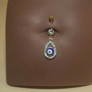 Steel Oval Evil Eye Navel Belly Button Ring