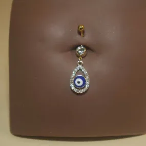 Steel Oval Evil Eye Navel Belly Button Ring