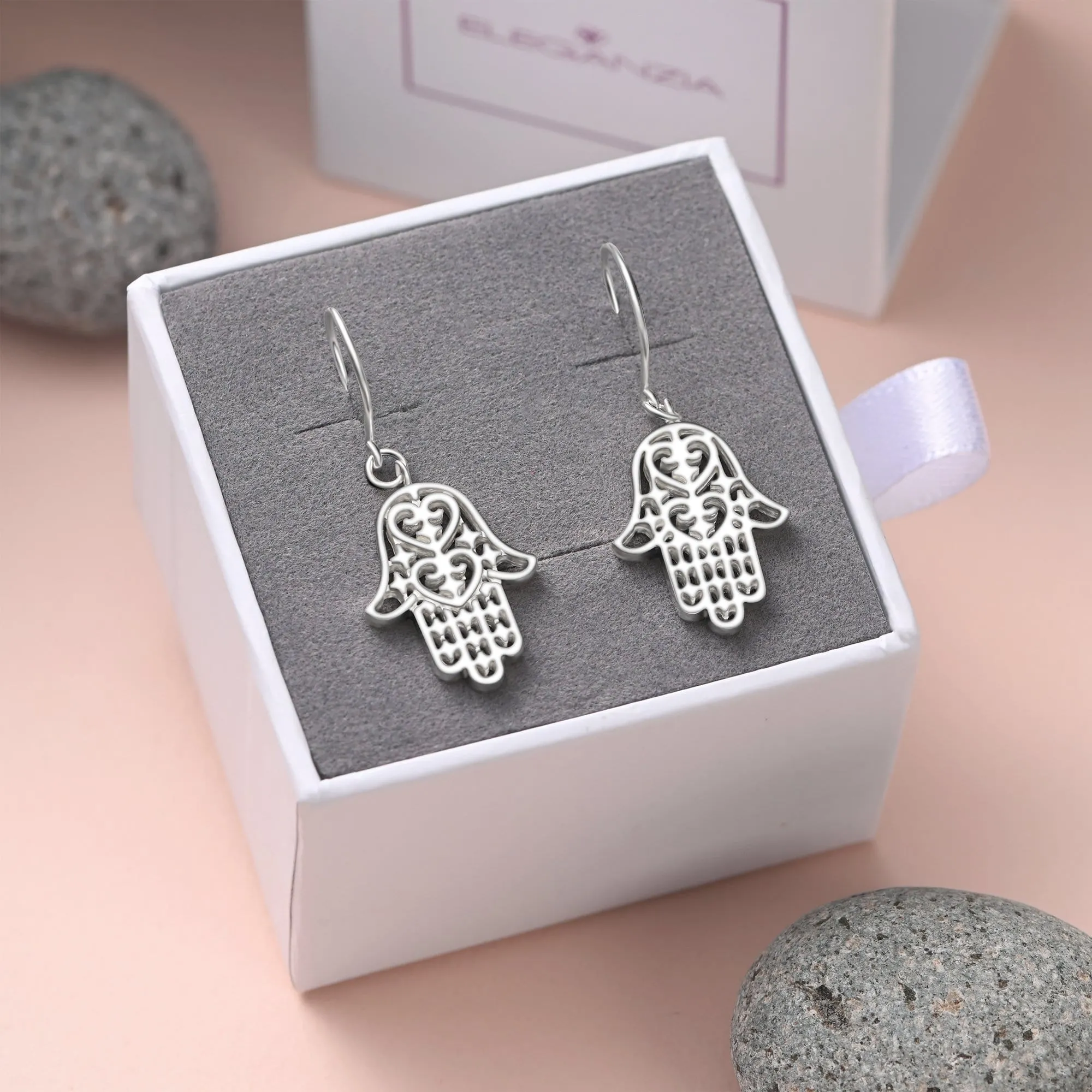 Sterling Silver Hamsa Hand Earrings Dangle