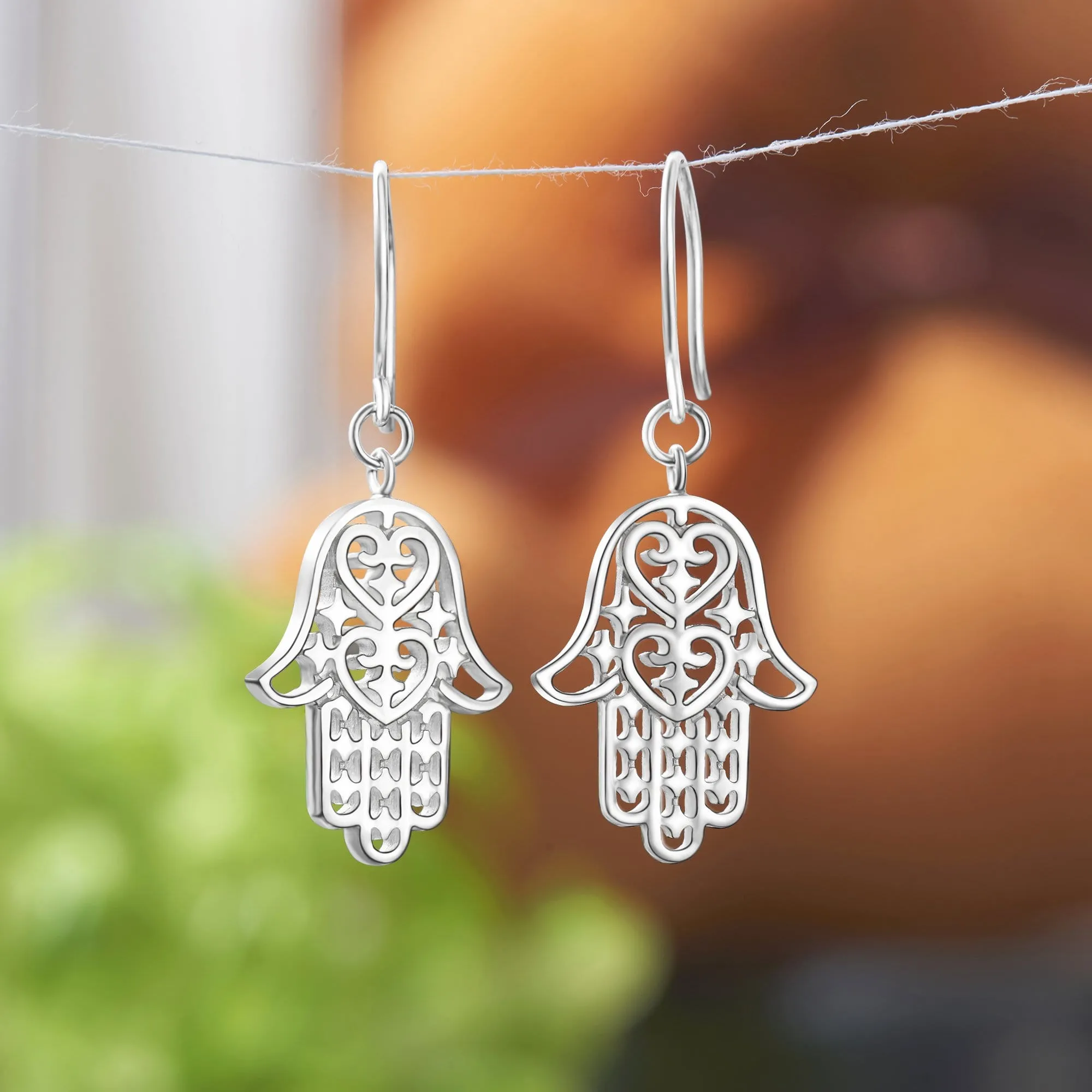 Sterling Silver Hamsa Hand Earrings Dangle