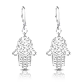 Sterling Silver Hamsa Hand Earrings Dangle