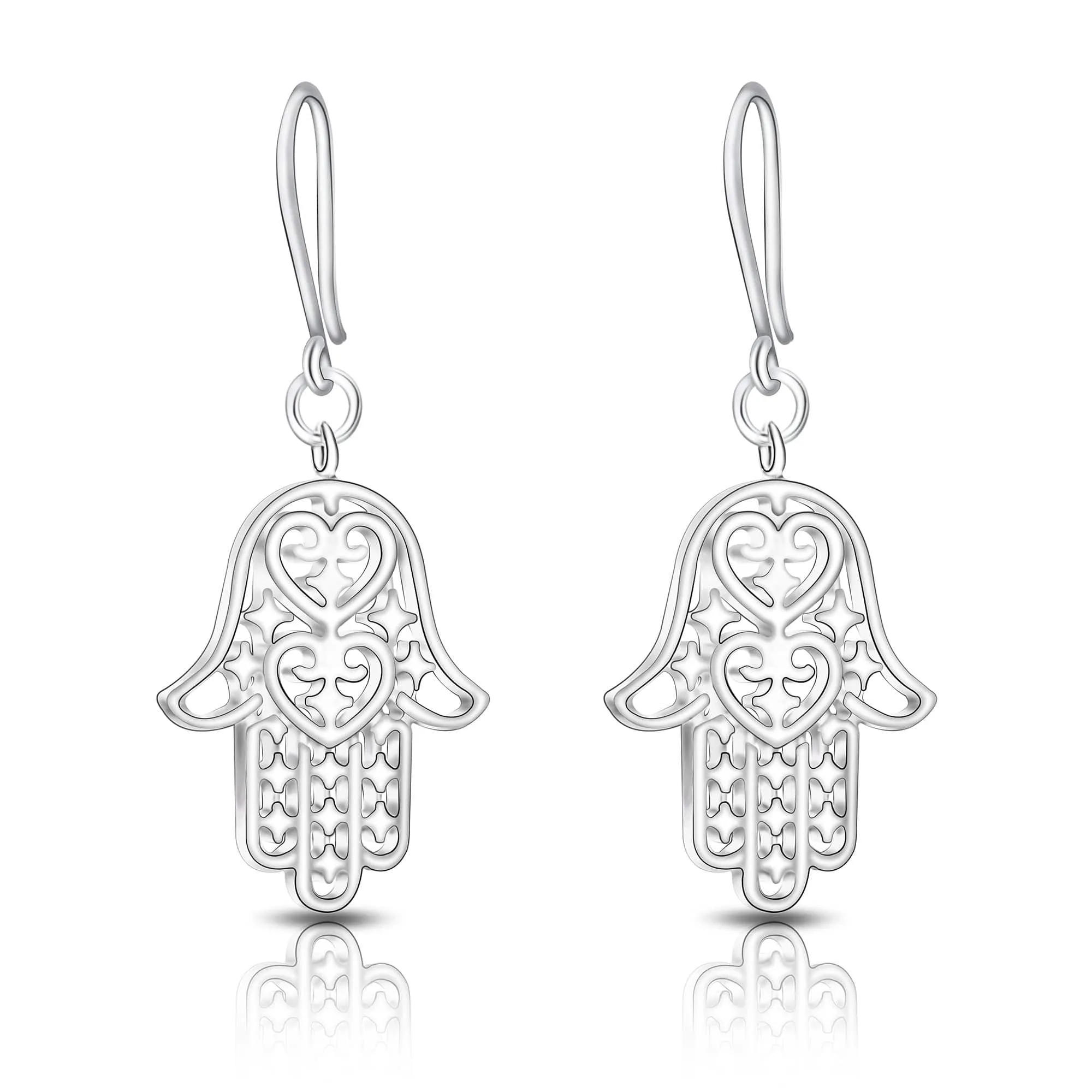 Sterling Silver Hamsa Hand Earrings Dangle