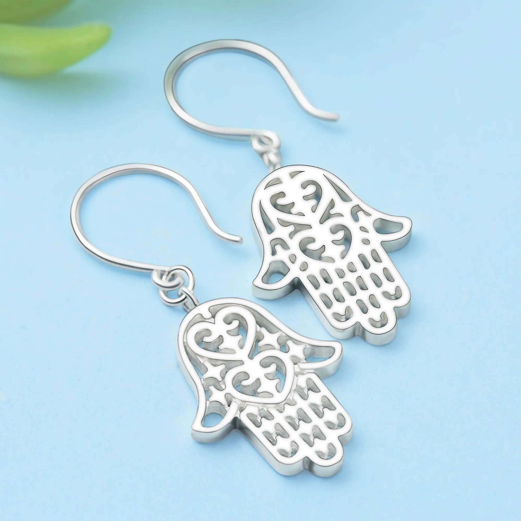 Sterling Silver Hamsa Hand Earrings Dangle