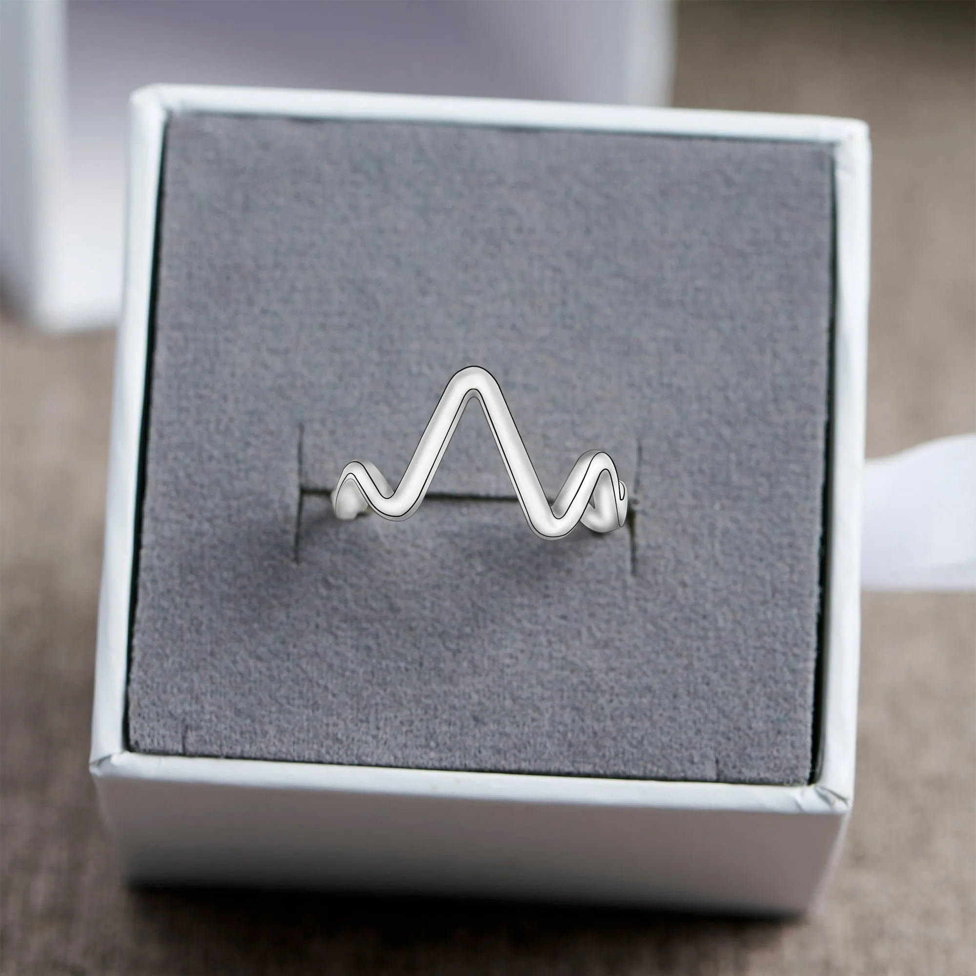 Sterling Silver Heartbeat Rings for Couple