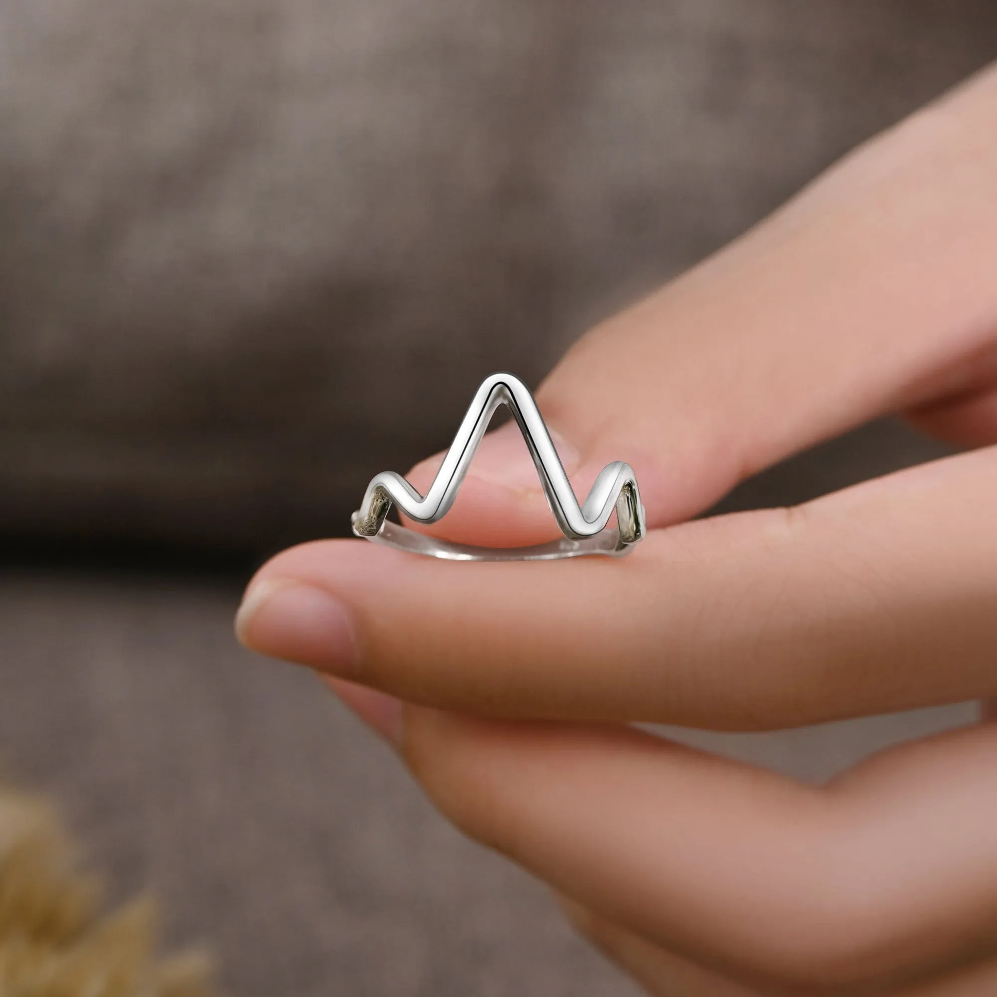 Sterling Silver Heartbeat Rings for Couple