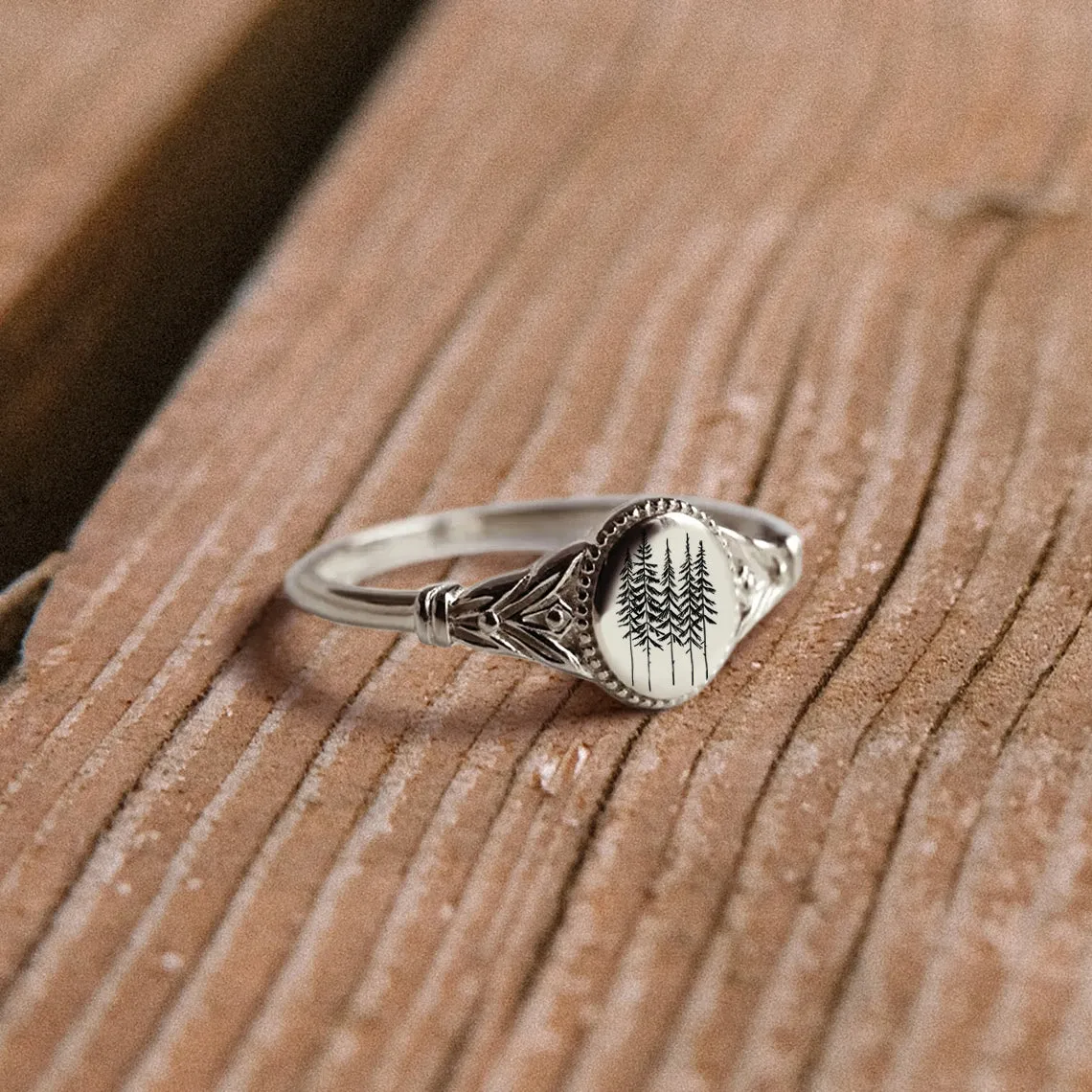 Sterling Silver Pine Tree Ring Tree Ring Conifer Ring Forest Ring