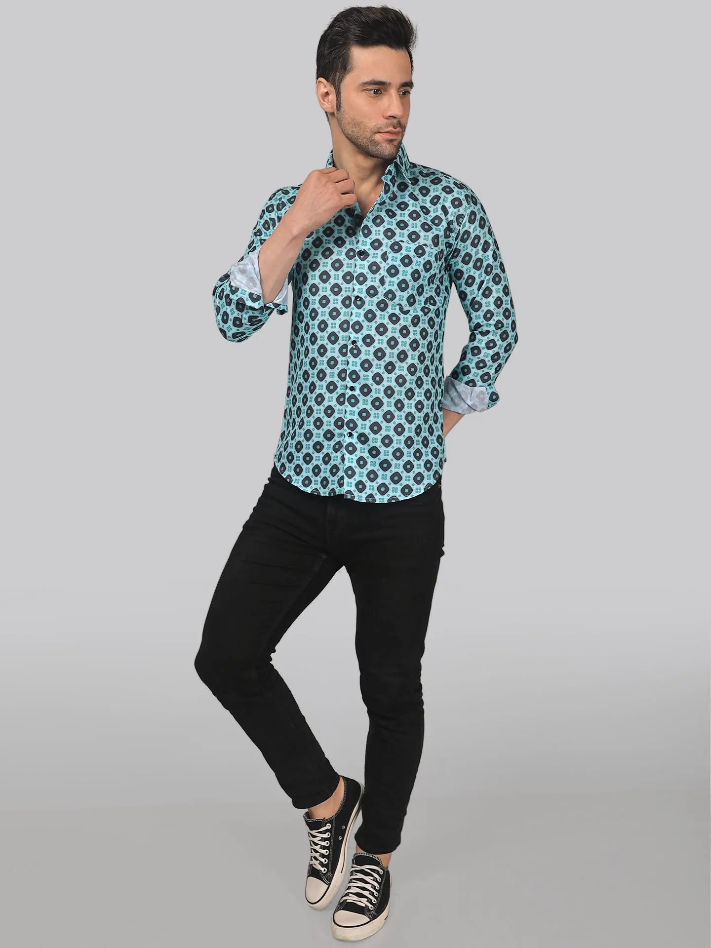 Street-glam Men's Printed Full Sleeve Cotton Button-Up Shirt For Men