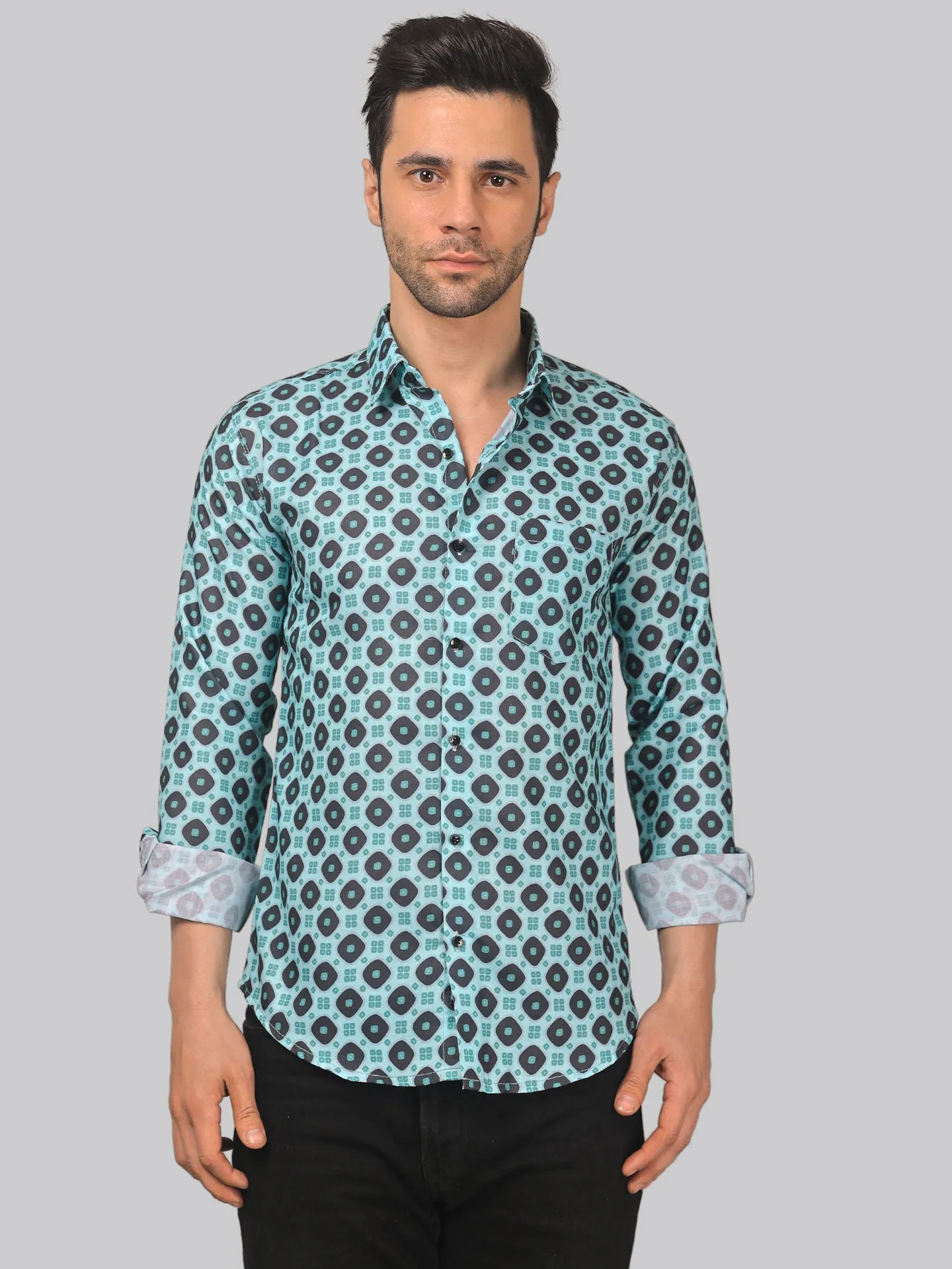 Street-glam Men's Printed Full Sleeve Cotton Button-Up Shirt For Men