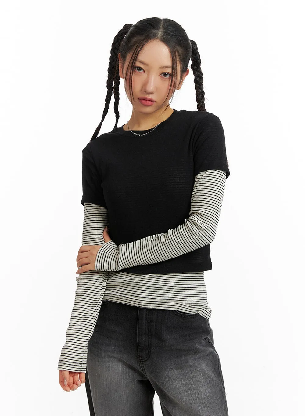 Striped Long Sleeve Layered Tee IM405