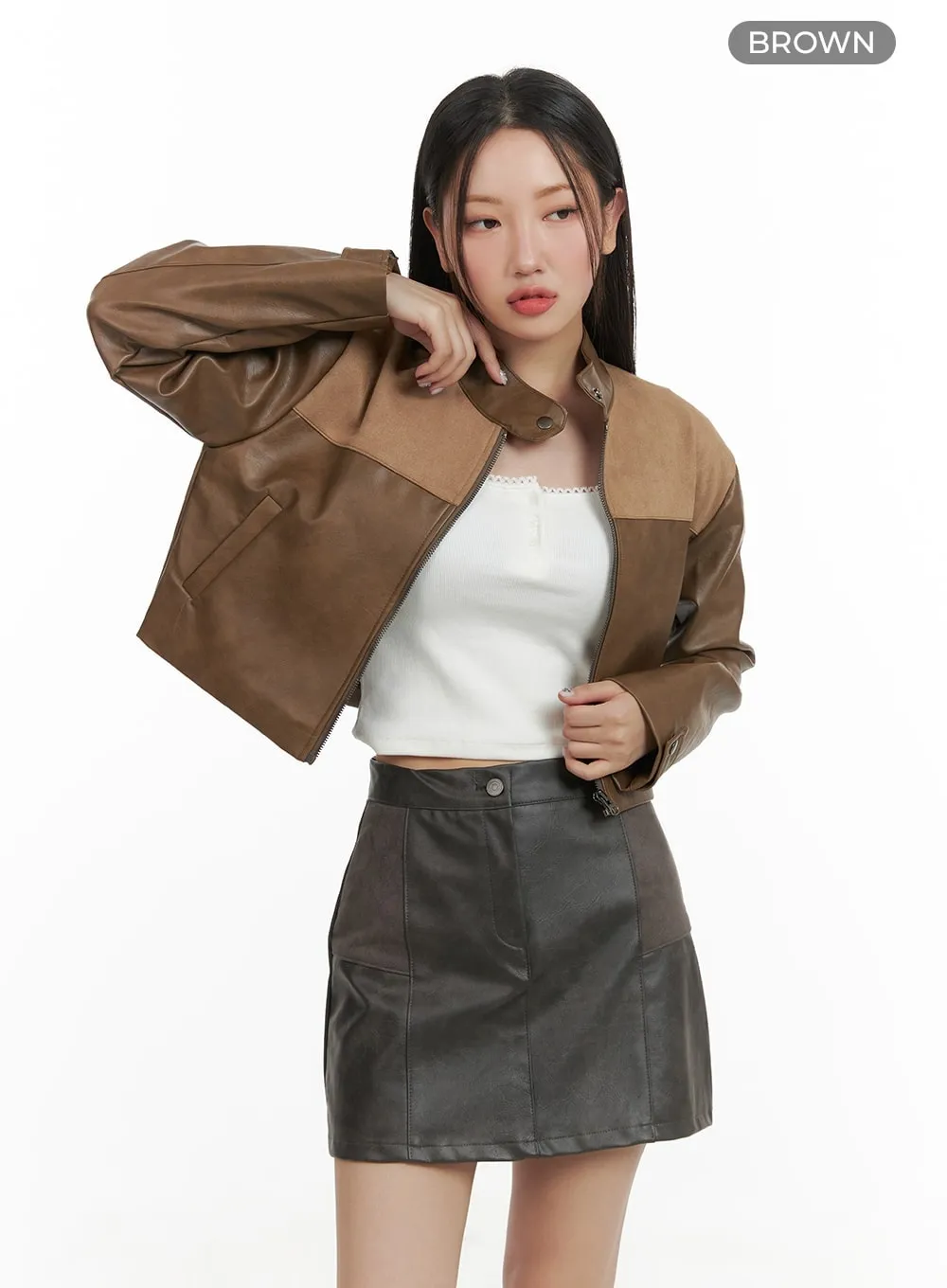 Suede Mixed Texture Crop Jacket CA415