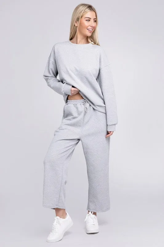 Textured Fabric Top and Pants Casual Set