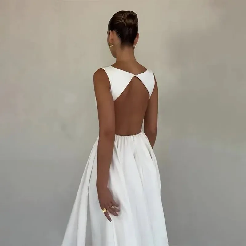 Trendy Summer White Backless Dress for Women - Elegant & Fashionable