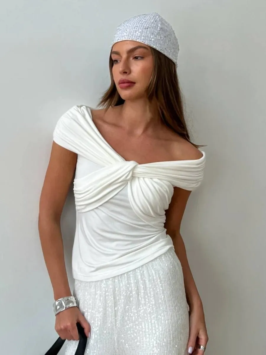 Twist Front Off-Shoulder Fitted Top