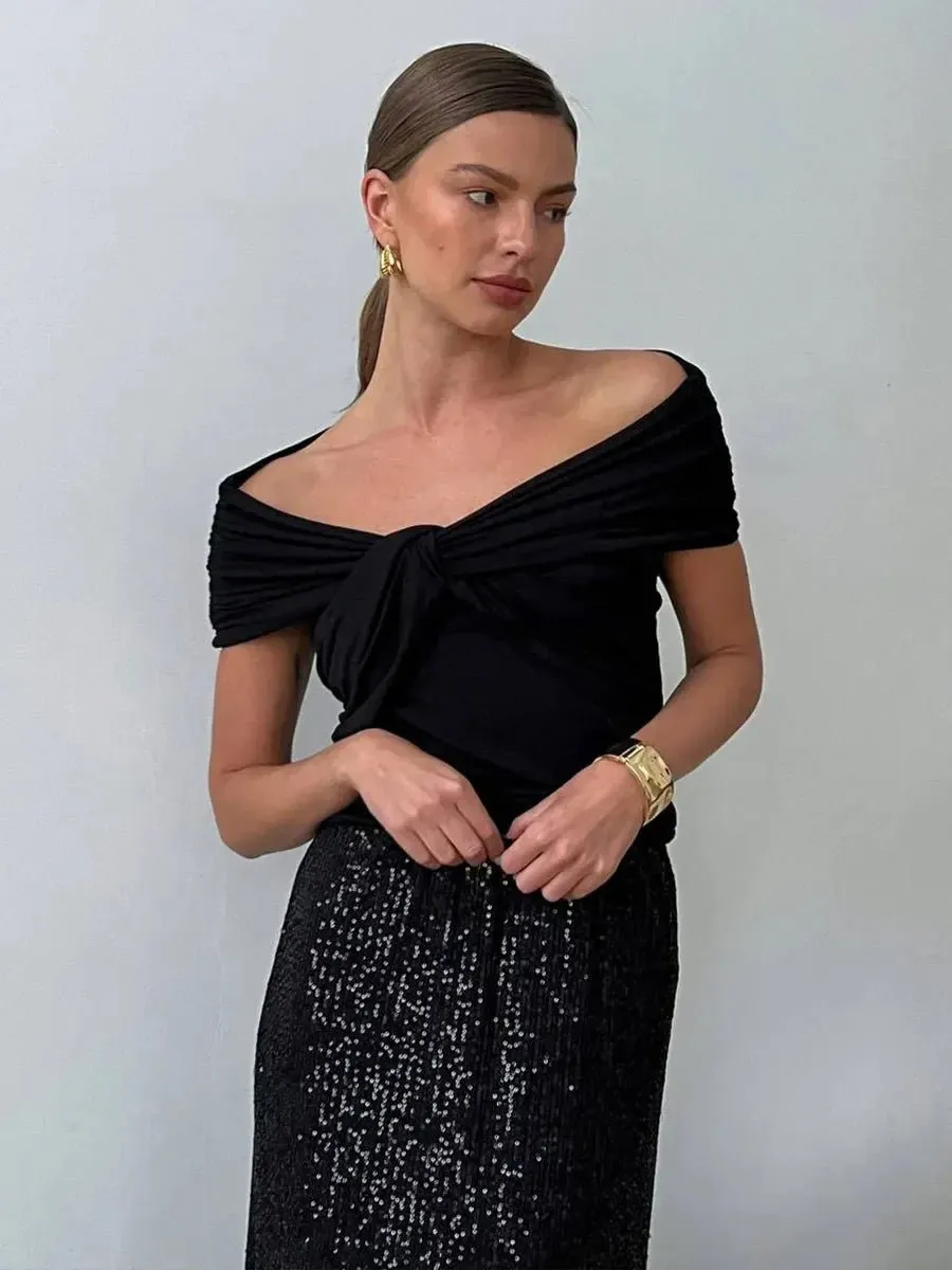 Twist Front Off-Shoulder Fitted Top