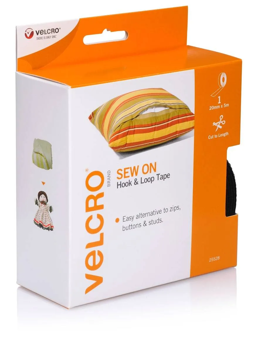 Velcro Brand  Sew on Hook and Loop Tape 20 mm X 5 Meter Black