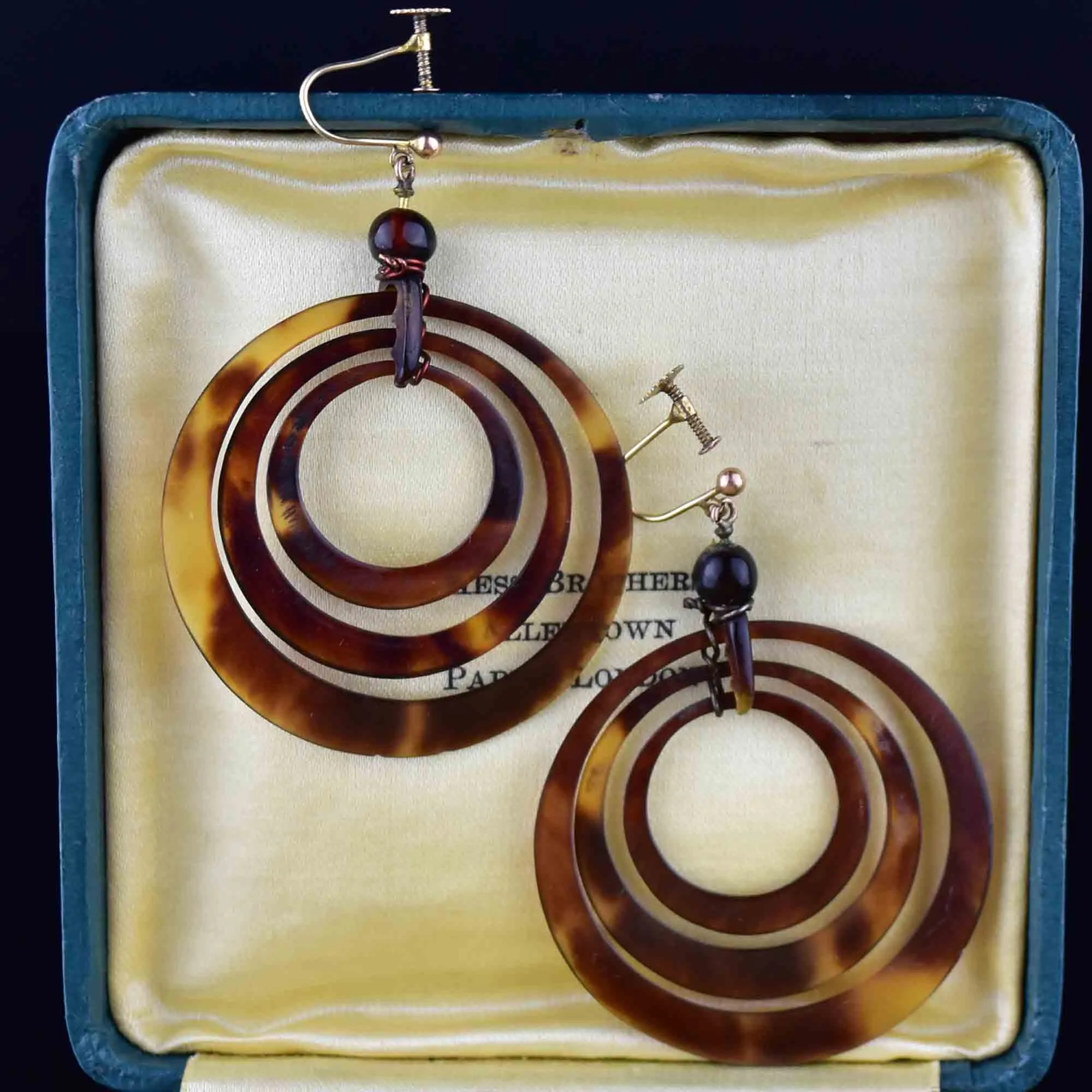 Victorian Triple Hoop Tortoise Shell Gold Earrings