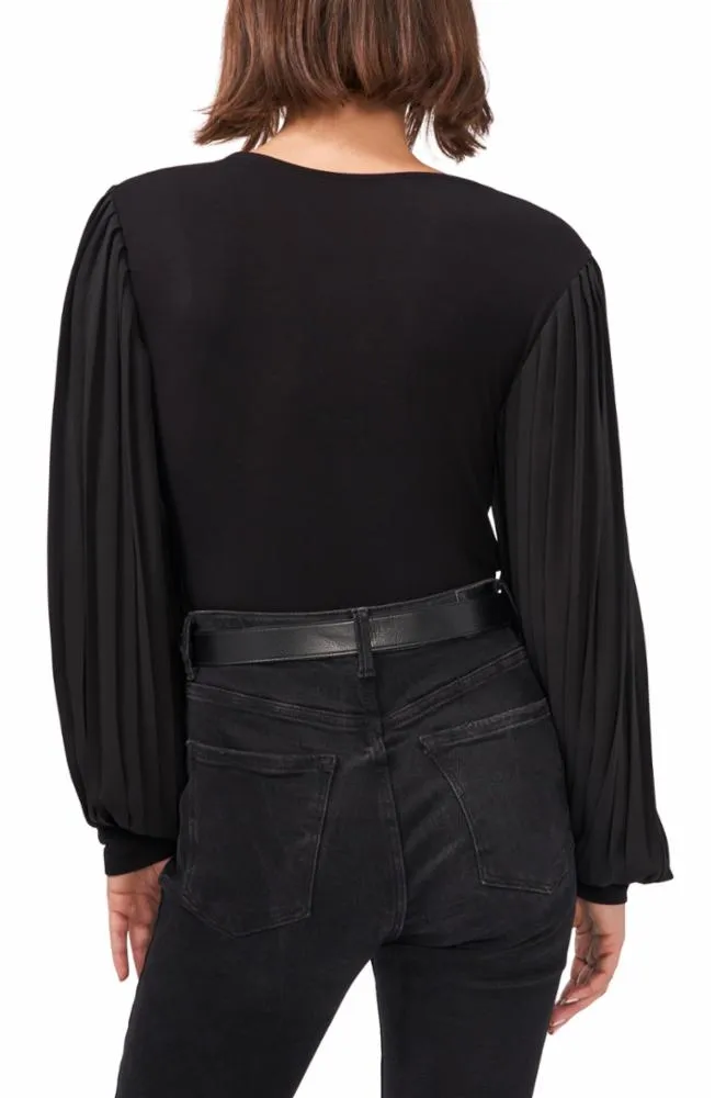 Vince Camuto Apparel L/S MIX MEDIA TOP W CHIFFON SL 60/RICH BLACK