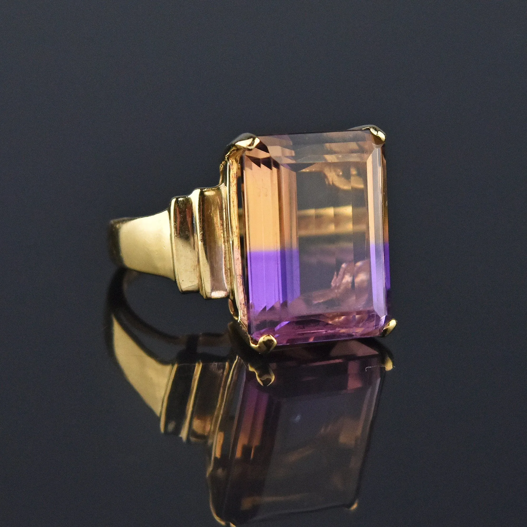 Vintage 13 CTW Ametrine Gold Cocktail Ring, Amethyst & Citrine