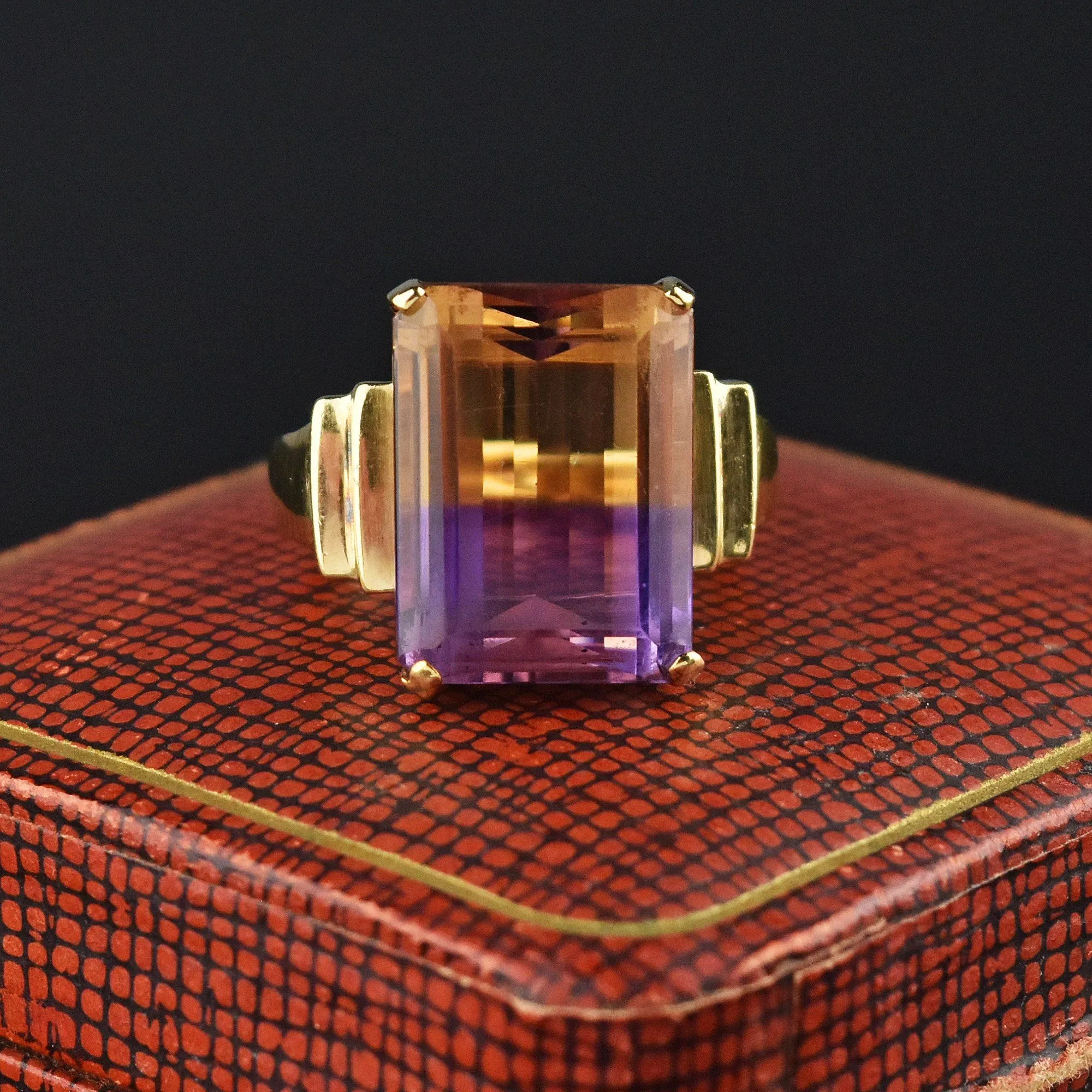 Vintage 13 CTW Ametrine Gold Cocktail Ring, Amethyst & Citrine