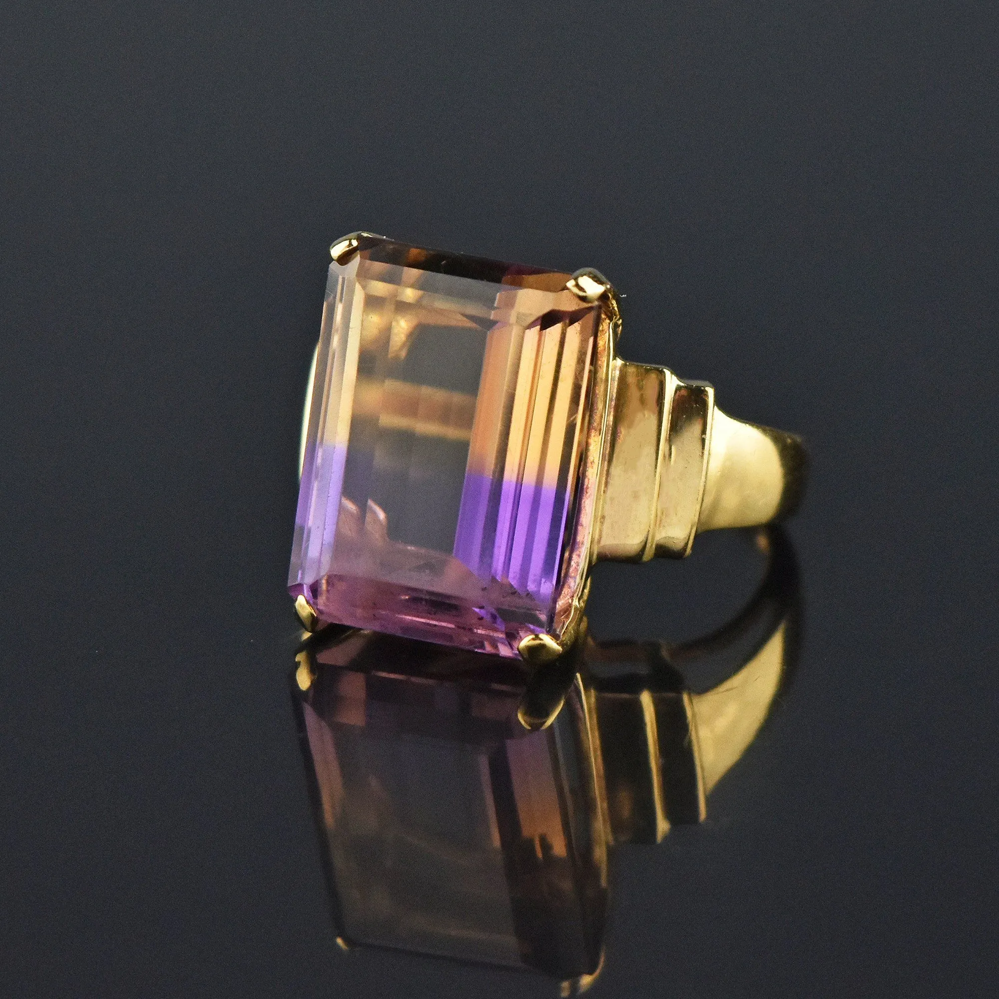 Vintage 13 CTW Ametrine Gold Cocktail Ring, Amethyst & Citrine