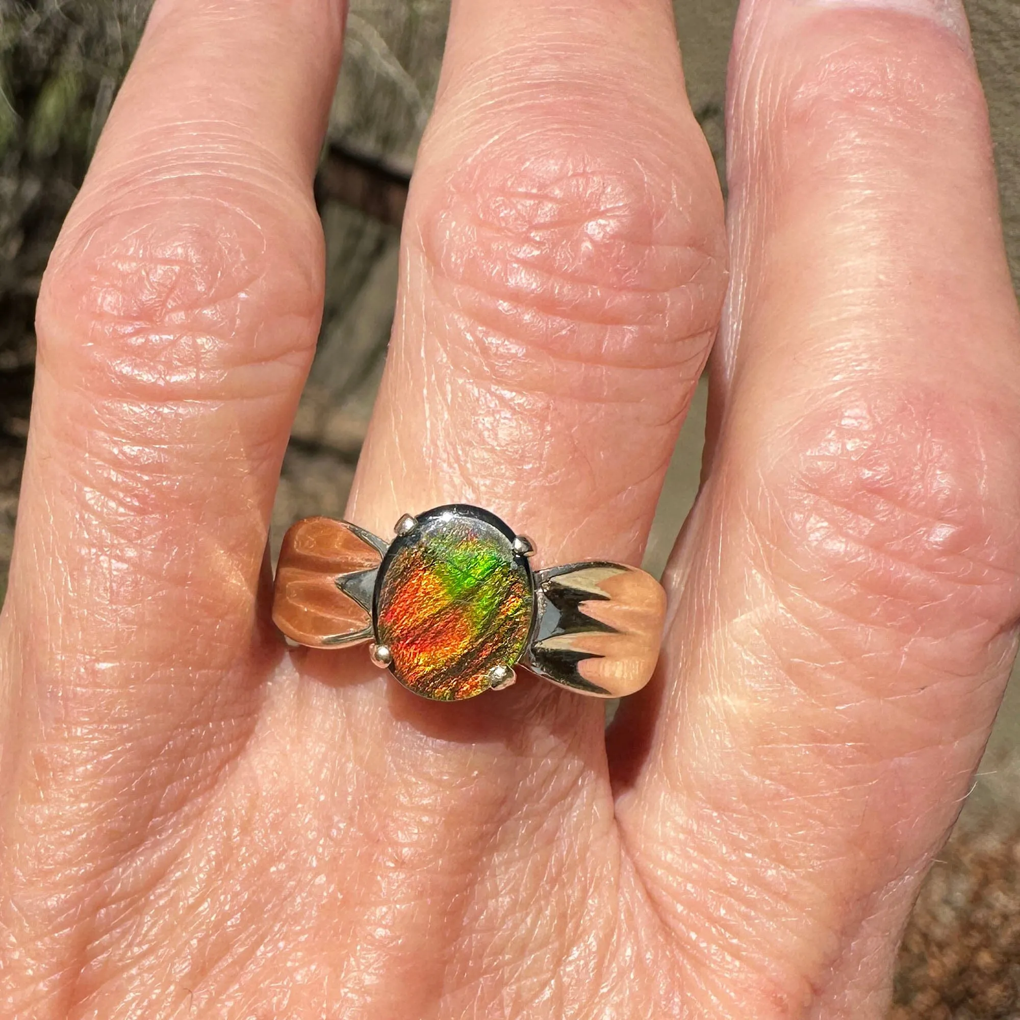 Vintage 14K Gold Wide Band Ammolite Ring