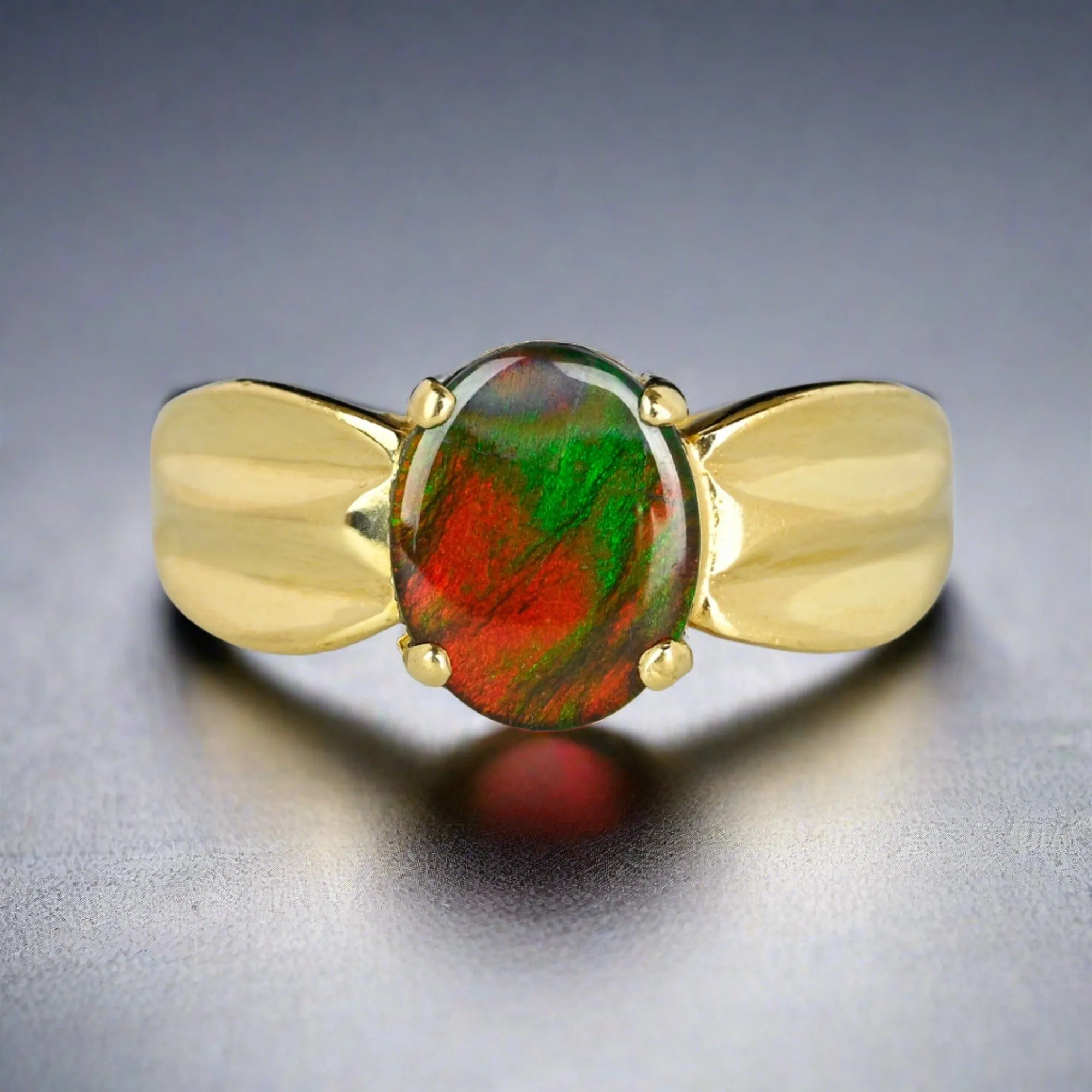 Vintage 14K Gold Wide Band Ammolite Ring