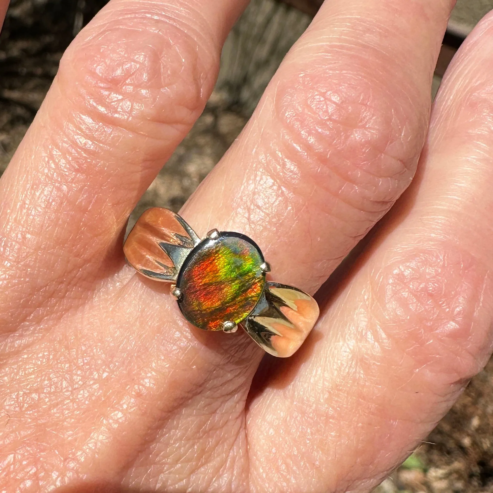 Vintage 14K Gold Wide Band Ammolite Ring