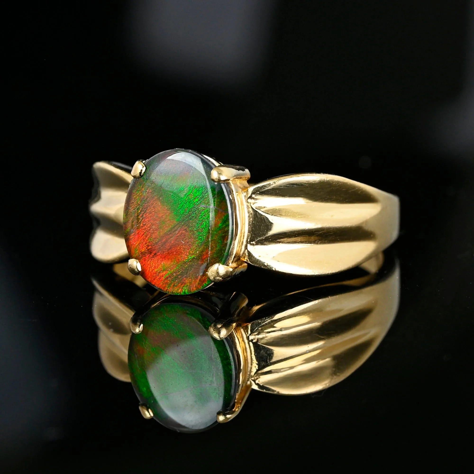 Vintage 14K Gold Wide Band Ammolite Ring