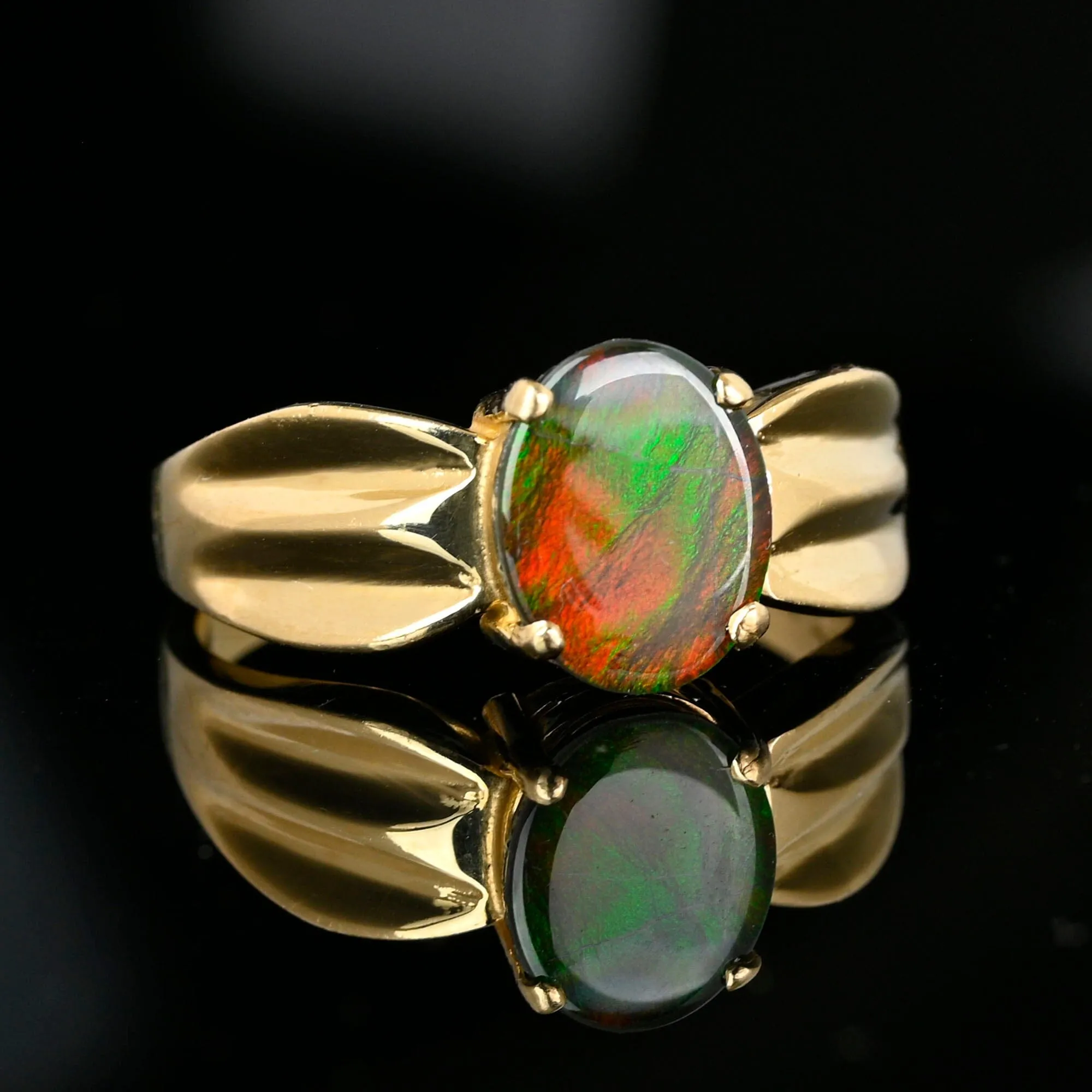 Vintage 14K Gold Wide Band Ammolite Ring