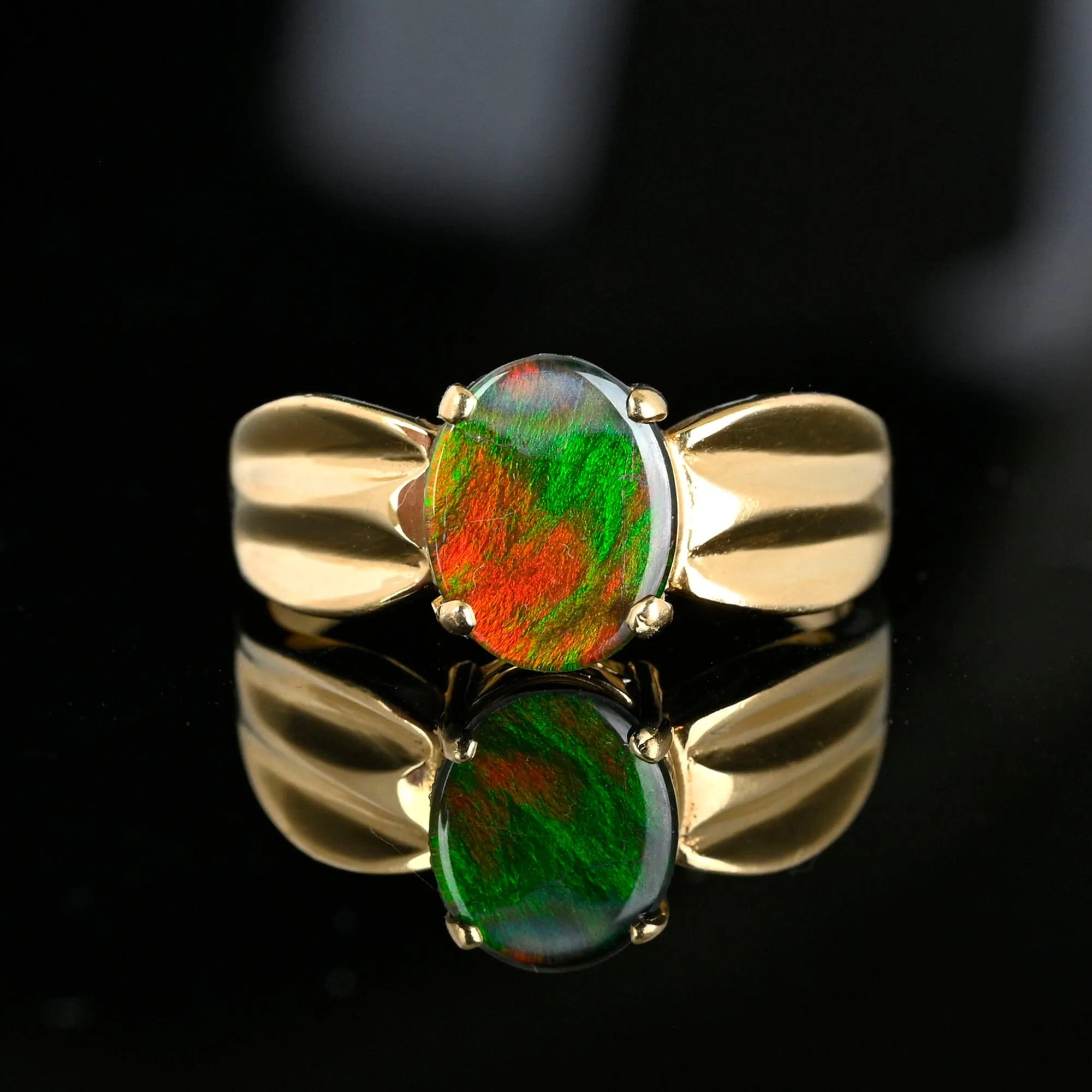 Vintage 14K Gold Wide Band Ammolite Ring