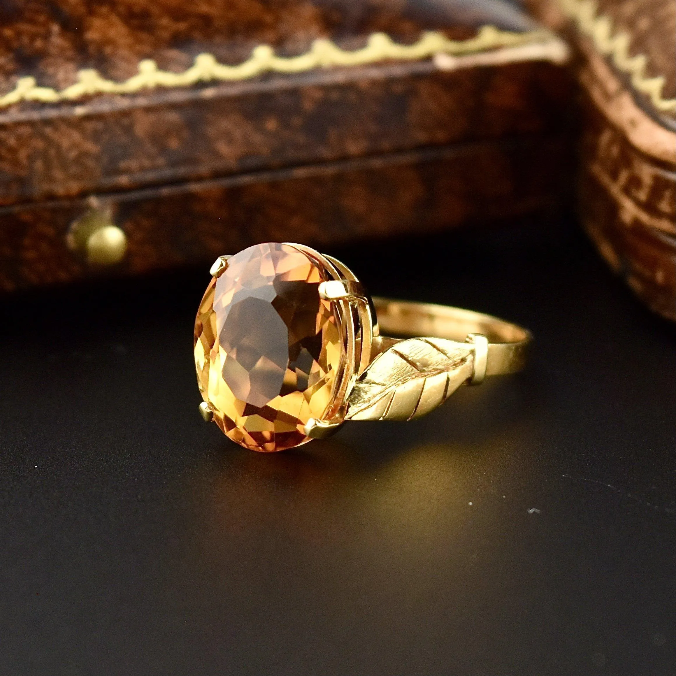 Vintage 18K Gold 6 CTW Golden Citrine Ring