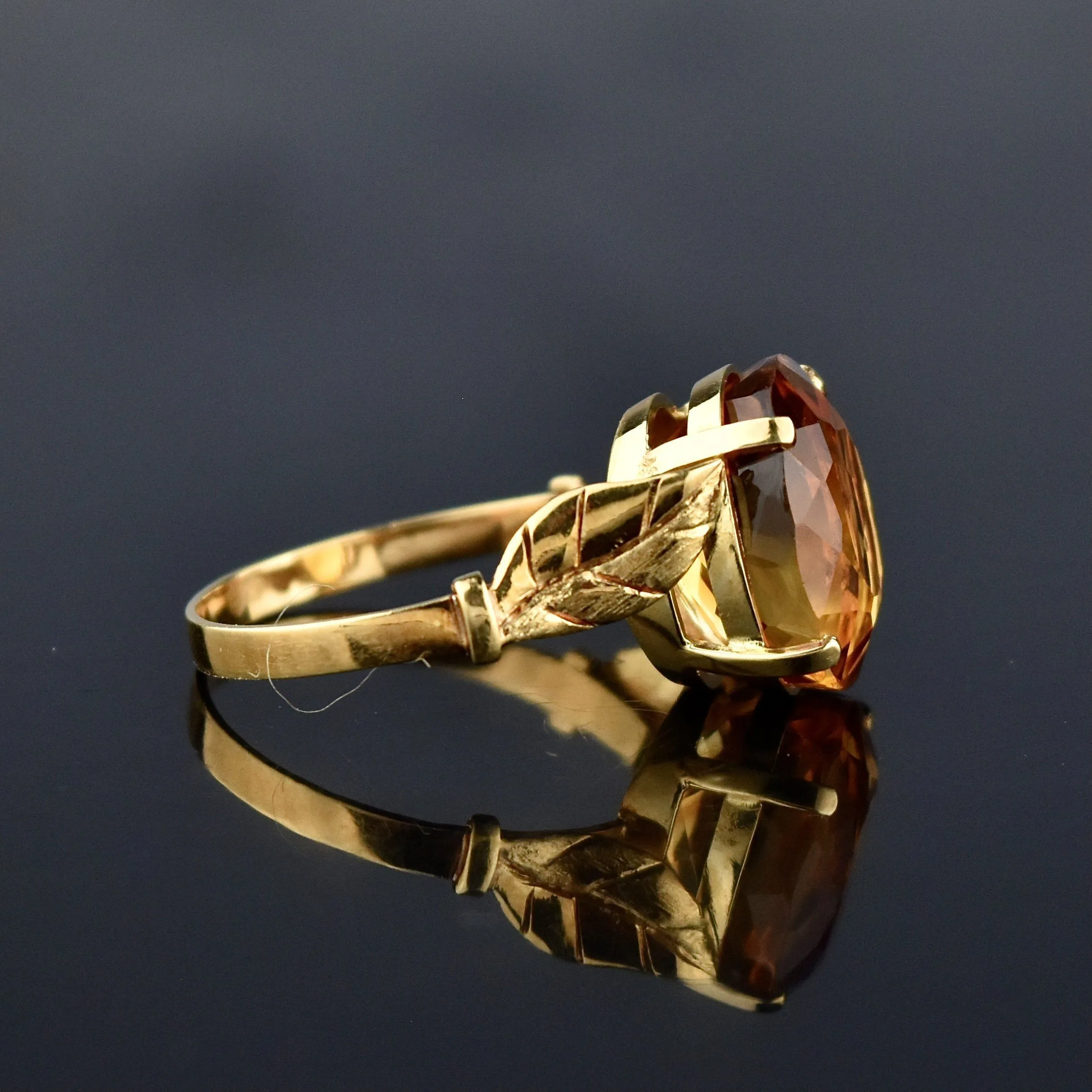 Vintage 18K Gold 6 CTW Golden Citrine Ring