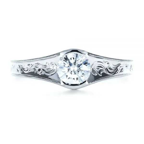 Vintage Custom Hand Engraved Solitaire Engagement Ring [Setting Only] - EC073