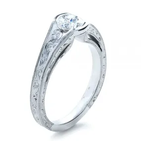 Vintage Custom Hand Engraved Solitaire Engagement Ring [Setting Only] - EC073