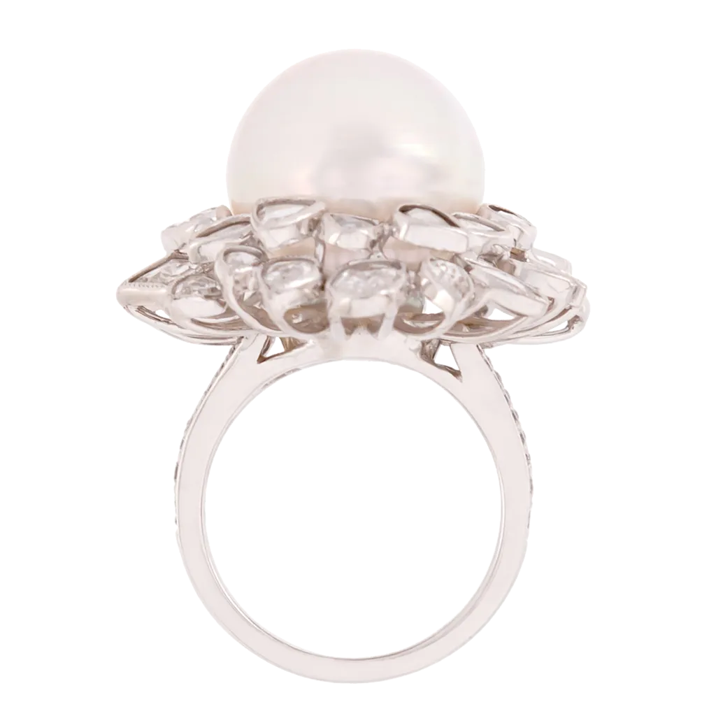 Vintage Pearl and Rose Cut Diamond Halo Ring